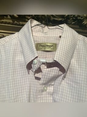 Paul Stuart Pink and Blue Windowpane Dress Shirt Sz 16/35 - EUC